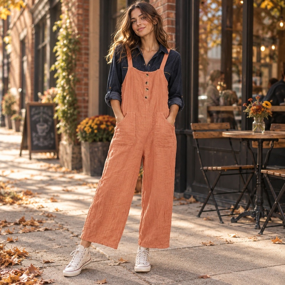 SO Coral Gauze Cropped Overalls & GBG Denim Shirt Bundle Small